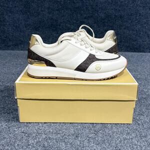 Michael Kors Shoes Womens Size 7 Brown Andi Trainer Logo Faux Leather Sneakers